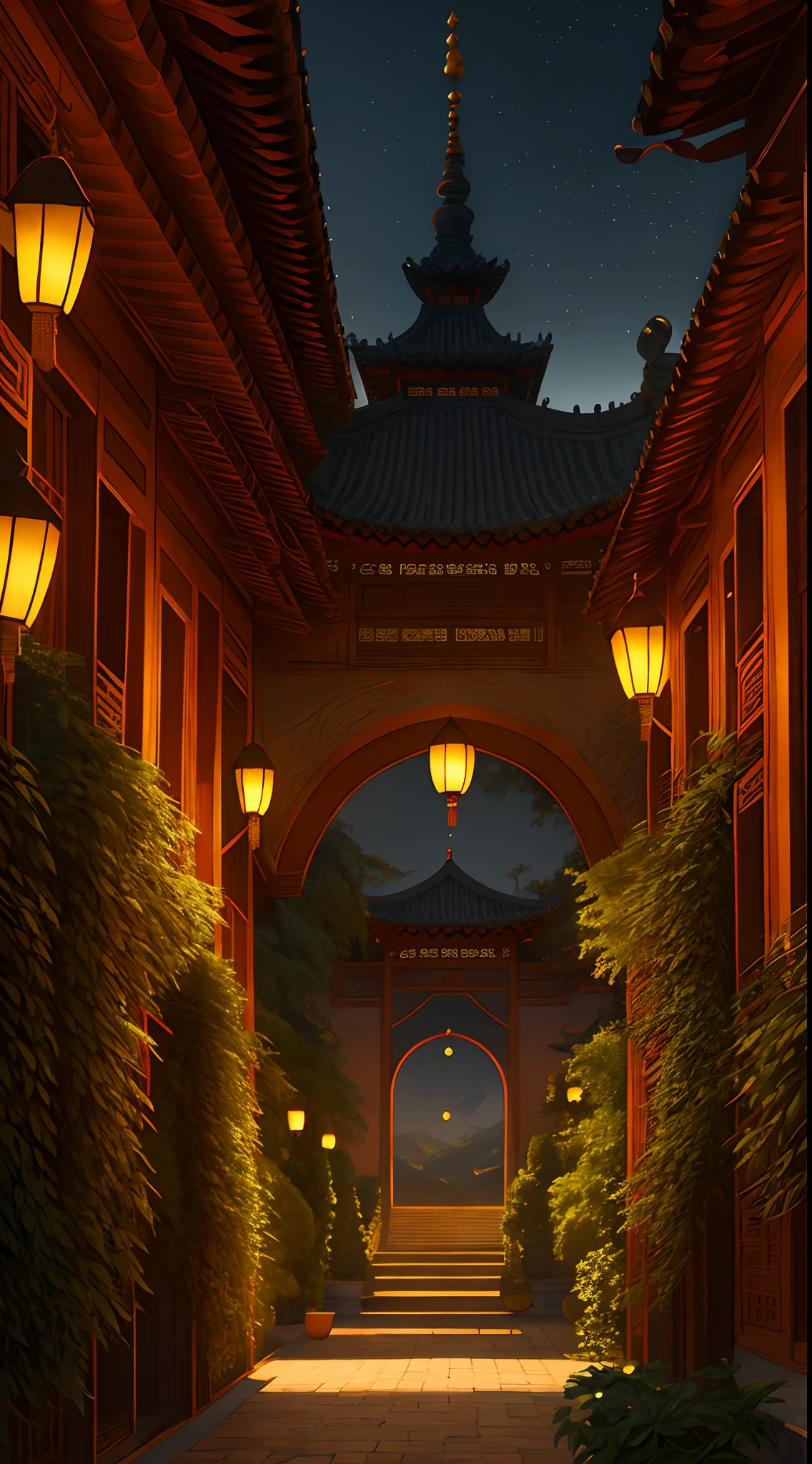 Palace, vines everywhere, huge and damp trees, masterpieces, best quality, very detailed CG unified 8k wallpaper, oil painting, Gobi desert, Dunhuang flying sky, flying fairy in light yarn, background bokeh, depth of field, HDR, realism, very delicate, high detail, traditional Chinese style, Chinese style art, stereo lighting