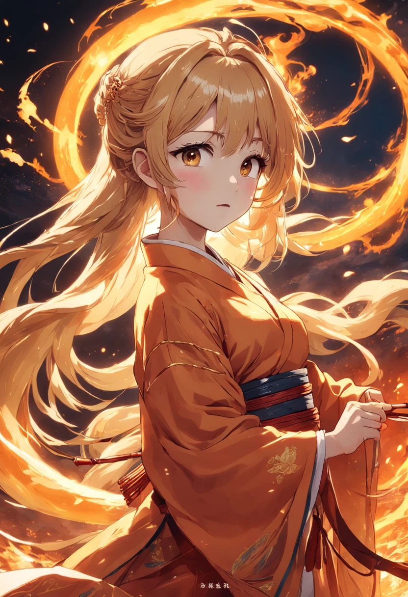 Take this fiery golden hoop rod hot,Wearing Hanfu