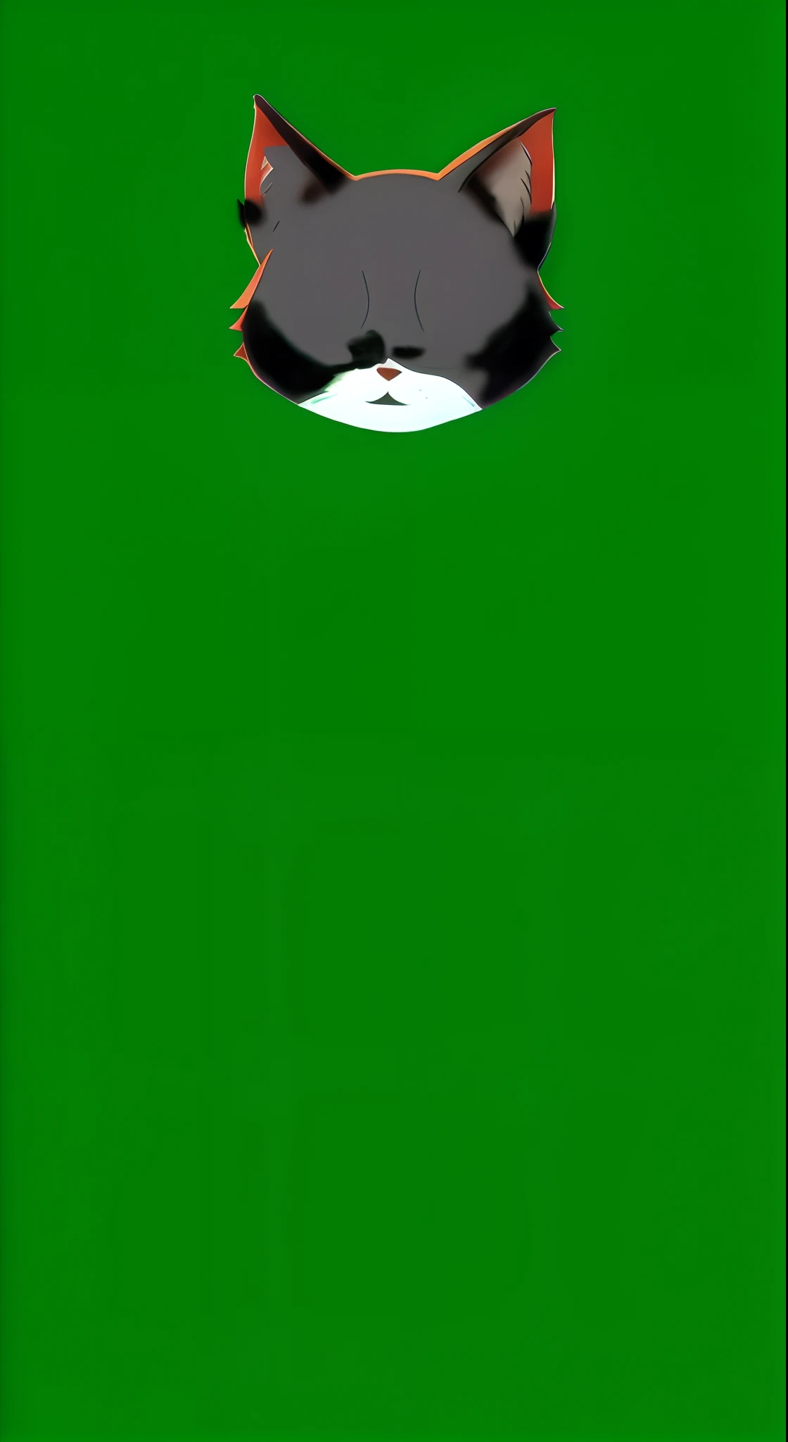 There's a cat that's looking out of a hole, Background Story(solid), sem linha, fundo de tEla verde, fundo do telefone, fundo do iphone, reduziu muElao, tEla verde, Arte minimalista, Ela\The name is Greeny, um gato, Corpo verde. Olhos vermelhos, vermelho verde branco preto, reduzido para mostrar a imagem inteira, papel de parede do telefone