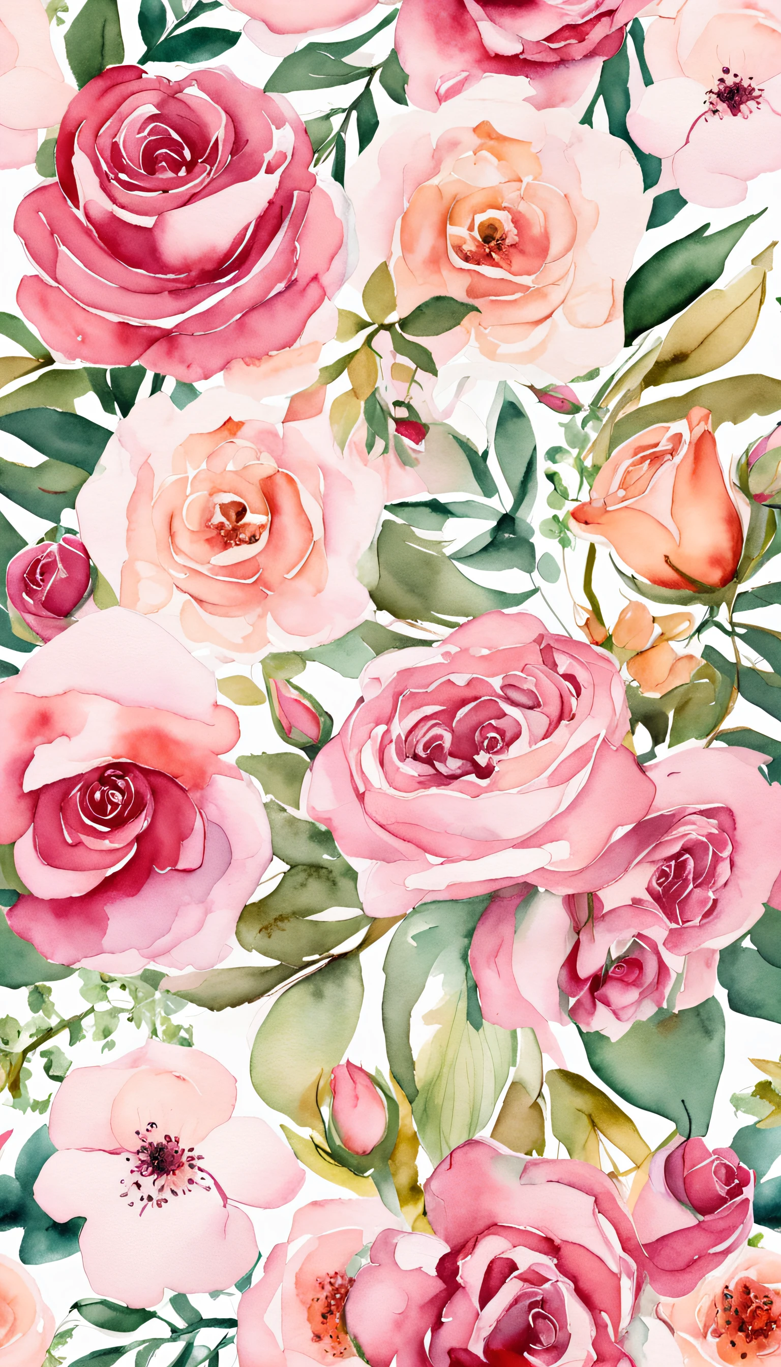 "Wreaths, floral frames, delicate watercolor flowers in shades of pink and vibrant roses, captivating illustration."