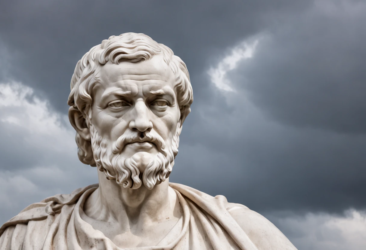 Seneca, Philosopher, Stoic, Stone, Statue, DARK BACKGROUND, WITH CLOUD IN THE SKY