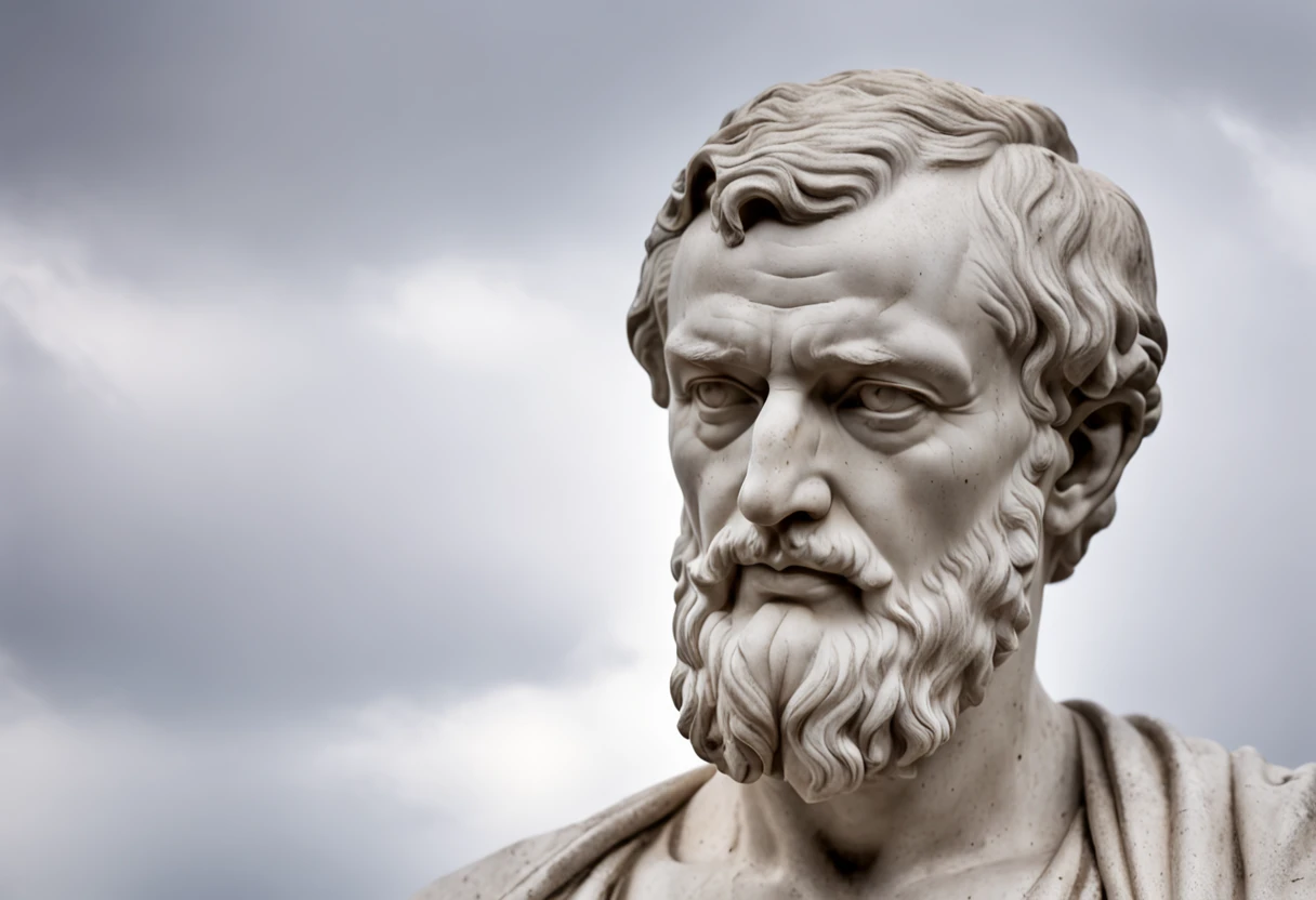 Seneca, Philosopher, Stoic, Stone, Statue, DARK BACKGROUND, WITH CLOUD IN THE SKY