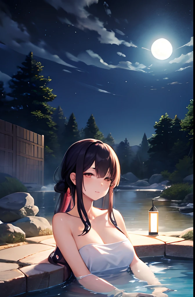 master part, high, high quality, detailed face, detailed body rendering, full body 1girl, solo, nude, anko mitarashi, necklace, large breasts, hands on own breasts, dark lips, nude shoulders, Standing, Blushes, smile, sexy pose, full body, classroom, night, moon and stars