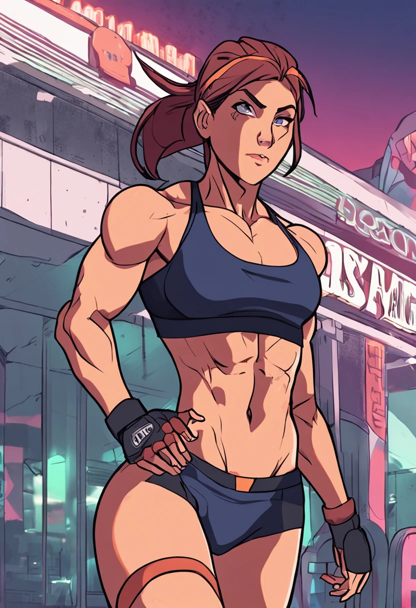 hot anime girl athletes with abs, muscular arms, muscular legs, gigantic boobs