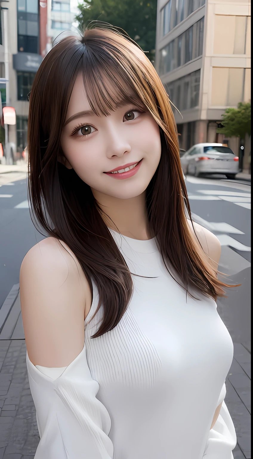 masutepiece, Best Quality, Illustration, Ultra-detailed, finely detail, hight resolution, 8K Wallpaper, Perfect dynamic composition, Beautiful detailed eyes, doress,Medium Hair, Small breasts, Natural Color Lip, Random and sexy poses,Smile,Aoyama Street Walk、20 years girl