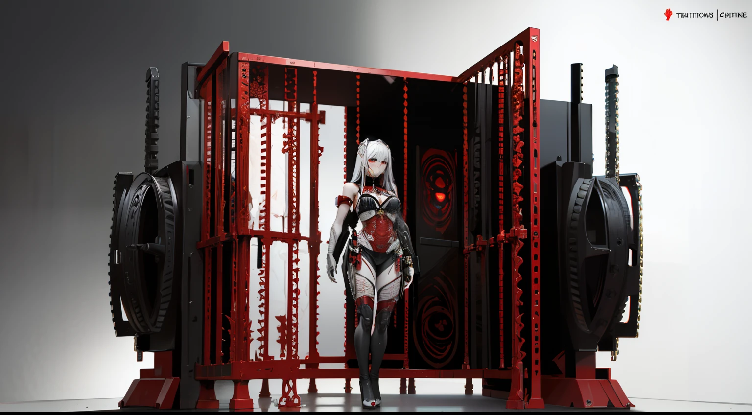 The head of the machine（Full machine head with complex structure），The flesh of a maiden，Bikini black, white, red，The shell is broken