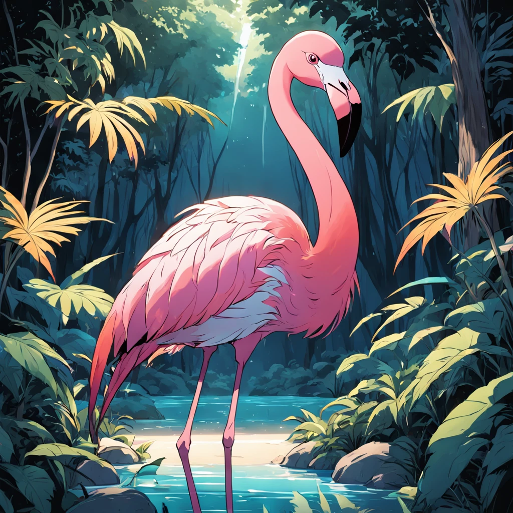 minimalistic, big eyes flamingo, full body, line art, vector, svg, coloring book, coloring book page style, black outline on white background