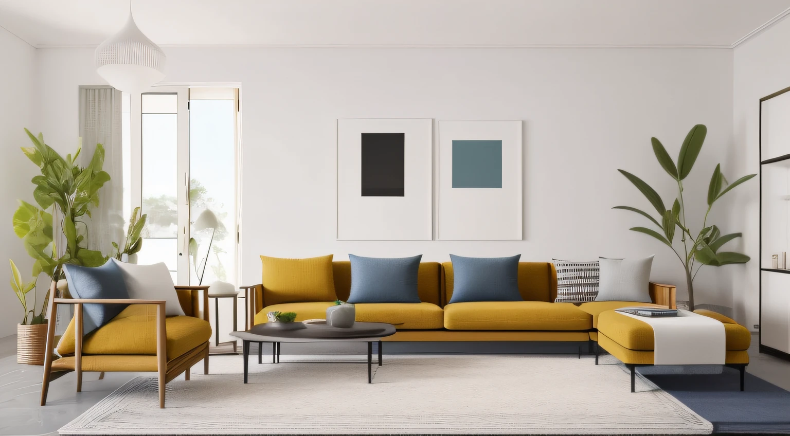 Craft an AI artwork that embodies the serene simplicity of Japandi design in a modern living room, blending Japanese minimalism and Scandinavian warmth.