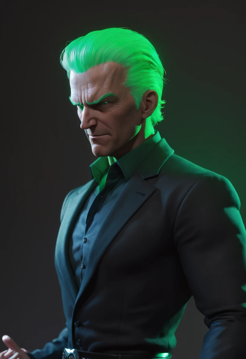 melhor qualidade, Ultra resolution, corpo inteiro, fundo detalhado, realista, 8k, A man in a black shirt and blue pants holding a green light, Joe Biden como um personagem JoJo, Retrato completo de Electromancer, Personagem de anime, Anime Ciborgue, joe biden as an anime villain, alien robot luffy, Um homem com ecudo de energia, Cyborg's right arm and legs, Melhor Design de Personagens de quadrinhos, em meio a uma cidade destruida.