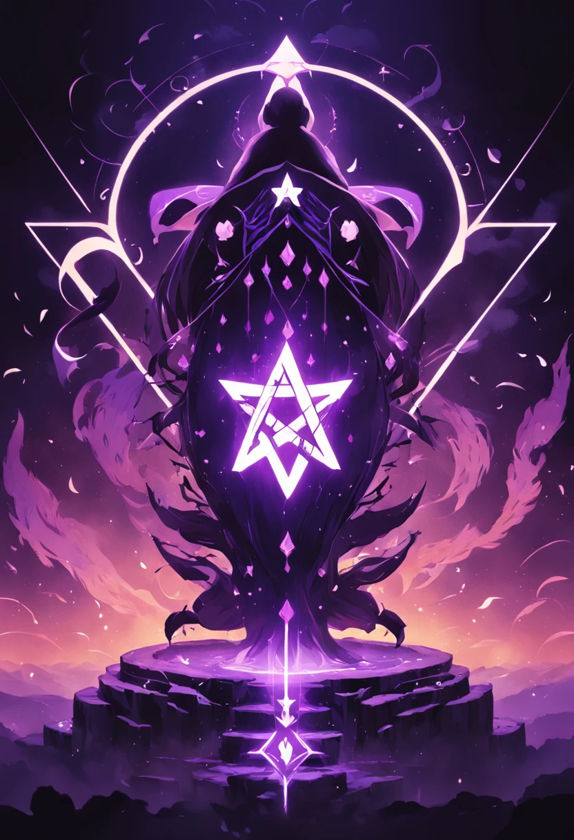 Logo design，Contains the letter M in capital case，minimal style，Occult elements，Chinese Taijitu，Six-pointed star magic array，vectorial，2D，Dark purple background，Fluorescence effect