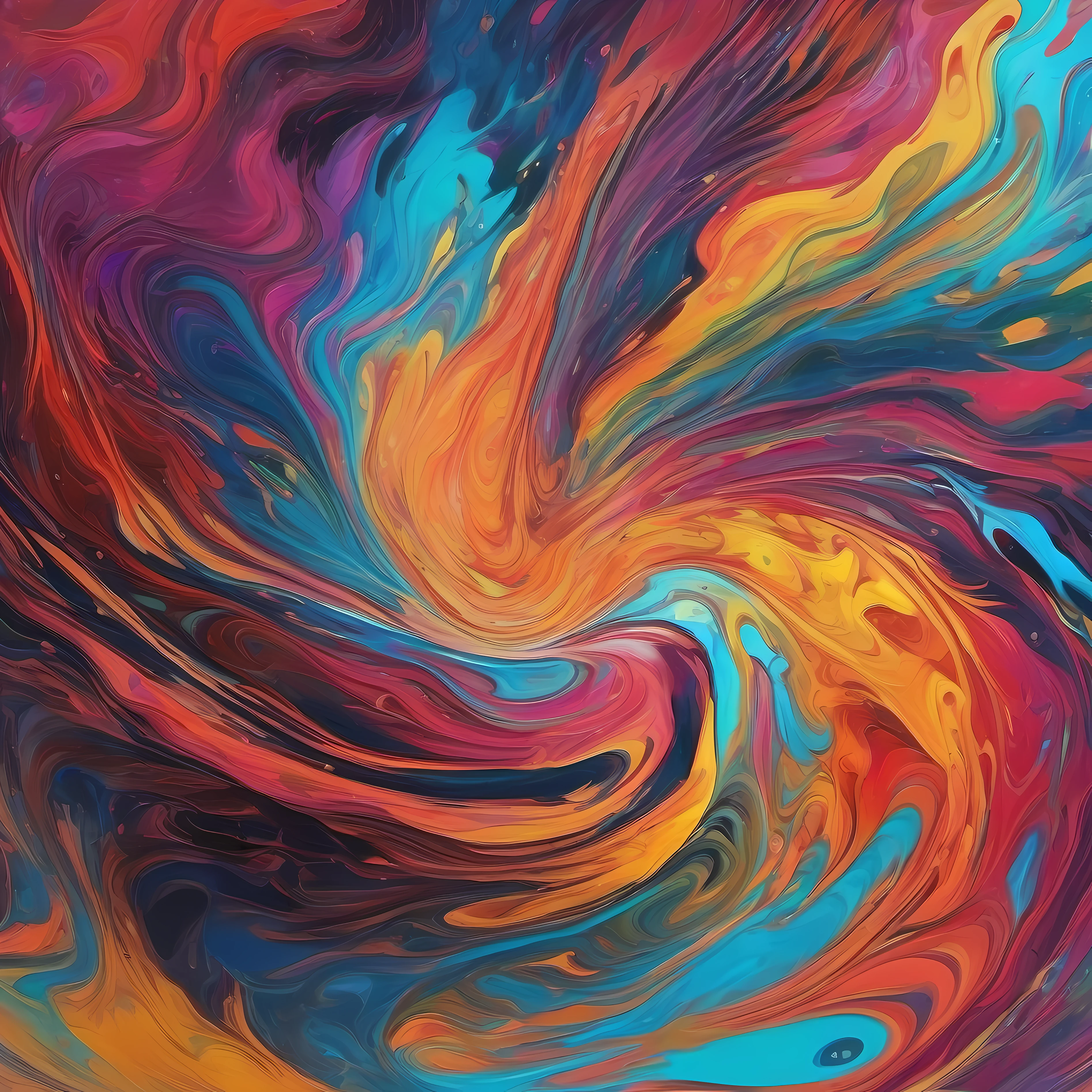 A colorful fluid painting dynamically expressing the song Bohemian Rhapsody through swirling psychedelic textures and shapes, synesthetic art, --ar 16:9