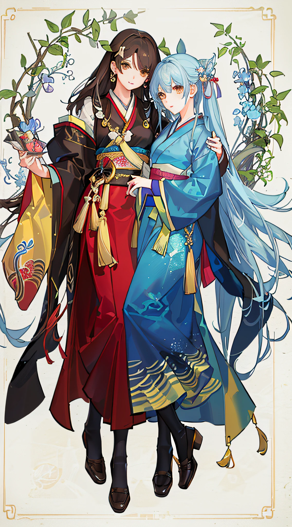 Kizi,full bodyesbian,(Face details:1.2),tmasterpiece,Fashionab,Hanfu,,mid hair,brunette color hair,dual horsetail,Qi bangs,Brown eyes,best qualtiy,ultra - detailed,16k