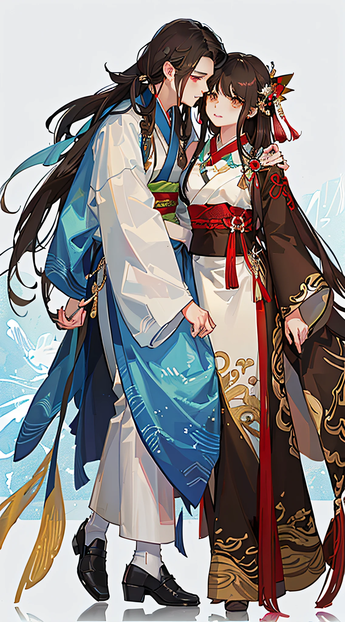 Kizi,full bodyesbian,(Face details:1.2),tmasterpiece,Fashionab,Hanfu,,mid hair,brunette color hair,dual horsetail,Qi bangs,Brown eyes,best qualtiy,ultra - detailed,16k