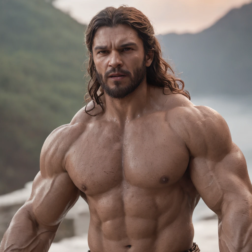 (Professional 3D rendering:1.3) de (Realistic:1.3) Foto de arte mais bonita do mundo，Features soft, bright male heroes, ((Epic hero fantasy rough muscular man wet hero angry look long hair short beard and fierce expression in dynamic pose, fantastic location, majestoso ambiente desordenado)), corpo inteiro 8k unidade render, action shot, poros da pele, very dark lighting, sombreamento pesado, circunstanciado, Rosto detalhado, (vibrante, fotogrdeia realista, Realistic, Dramatic, Escuro, foco nítido, 8k), (Old leather clothes damaged by bad weather:1.4), ((((Use peles)))), (intrincado:1.4), decadente, (altamente detalhado:1.4), pintura digital, rendering by octane, art stations, Conceito-Arte, liso, foco nítido, illustration, germe da arte, (Loish:0.23), Wlop Ilya Kuvshinov, e Greg Rutkowski e Alphonse Mucha Gracias, (global ilumination, studiolight, Light Volumetric), chuva forte, floating particles, patife, fantasia, Onze, corpo inteiroesbian, ((Fundo escuro e antigo da cidade:1.3)),CGSesociedade,art stations