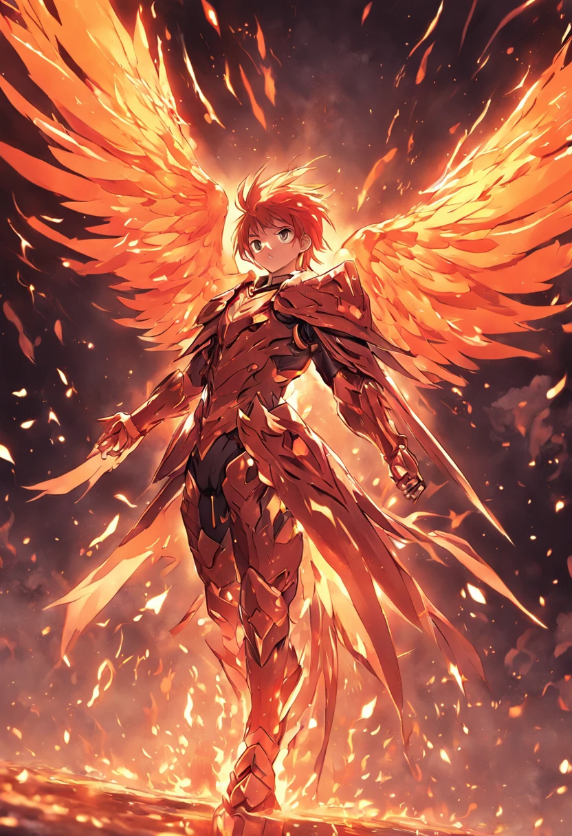 Iggy of Phoenix, 1 persons, Phoenix Knight , Anime Zodiac Knight , Anime Saint Saiya, Fancy image, Phoenix knight walking engulfed in flames, Phoenix bird behind the knight covering with its wings, Perfect Phoenix Armor
