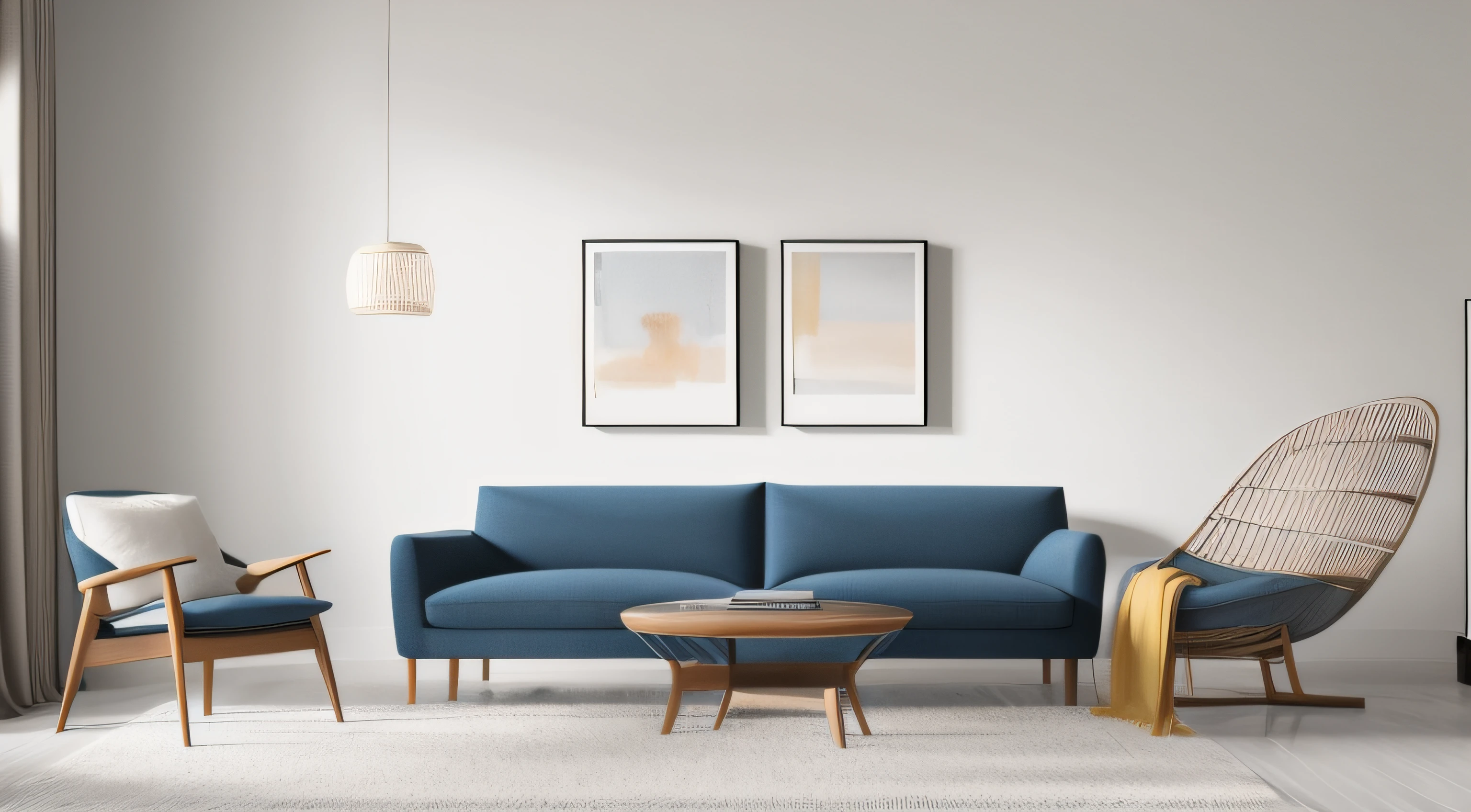 Craft an AI artwork that embodies the serene simplicity of Japandi design in a modern living room, blending Japanese minimalism and Scandinavian warmth.