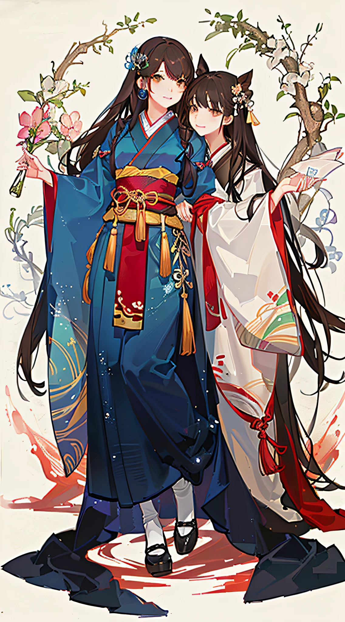 Kizi,full bodyesbian,(Face details:1.2),tmasterpiece,Fashionab,Hanfu,,mid hair,brunette color hair,dual horsetail,Qi bangs,Brown eyes,best qualtiy,ultra - detailed,16k