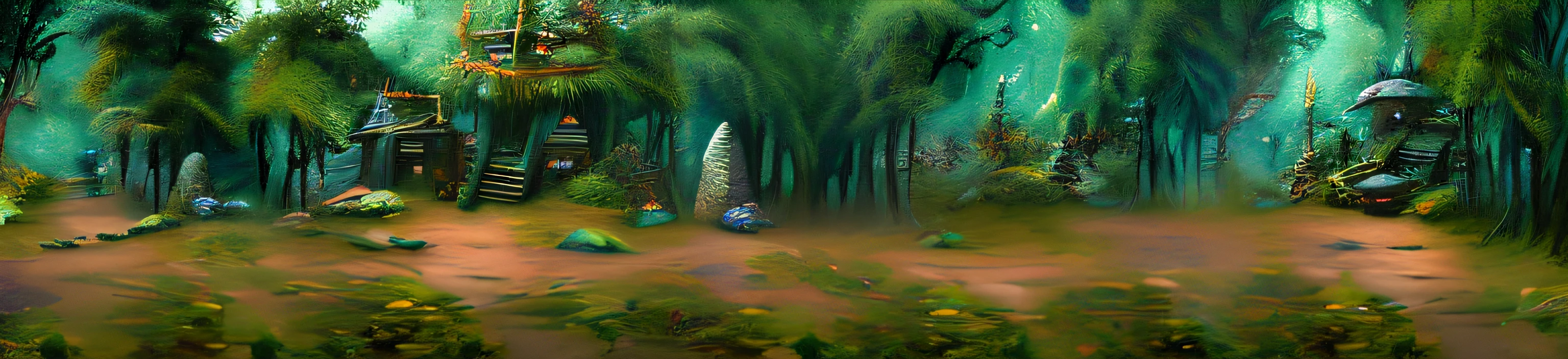 Painting of forests with buildings and stairs, fantasy forrest background, magical forest backround, fantasy forest background, forest backgrou, fantasy forest environment, Ancient forest, elf forest background, mystical forest background, mysterious jungle painting, mystical forest lagoon, fantasy forest landscape, Fantasy Forest, alien forest in background, deep forest on background, In a mysterious scene, eerie jungle