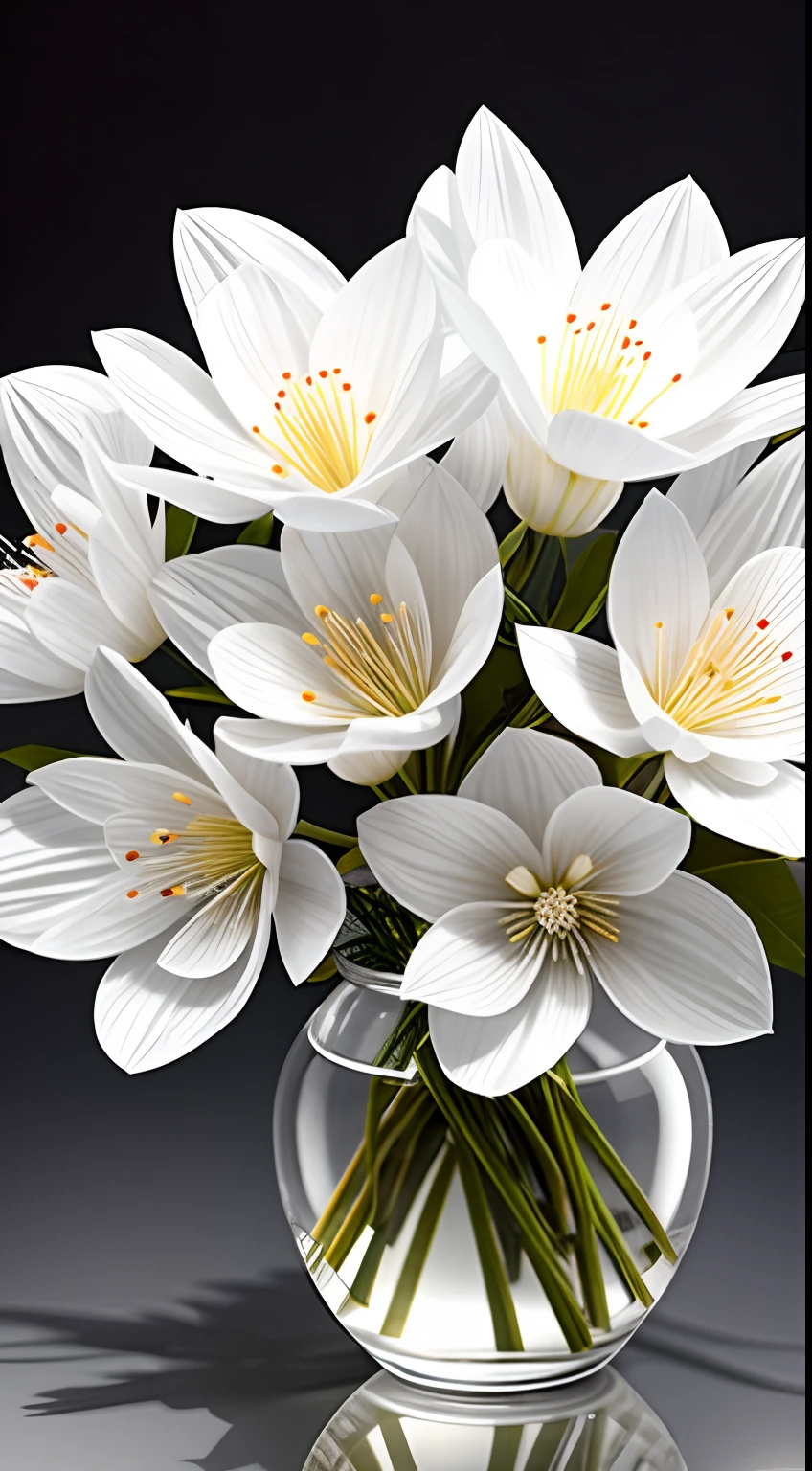 A bouquet of white plum blossoms, ultra-transparent, holy light, beautiful spectral light, dew on petals, twinkle, morning background, transparent droplets, reflected light, bright, light flowing inward, optical, portrait silhouette, sharp focus, magical, intricate, surrealism, fantasy, composition, light, art station trend, pearl, silver patronus cloud pair, caustic surround ray family 16k, ureal ar 23v4 uplight