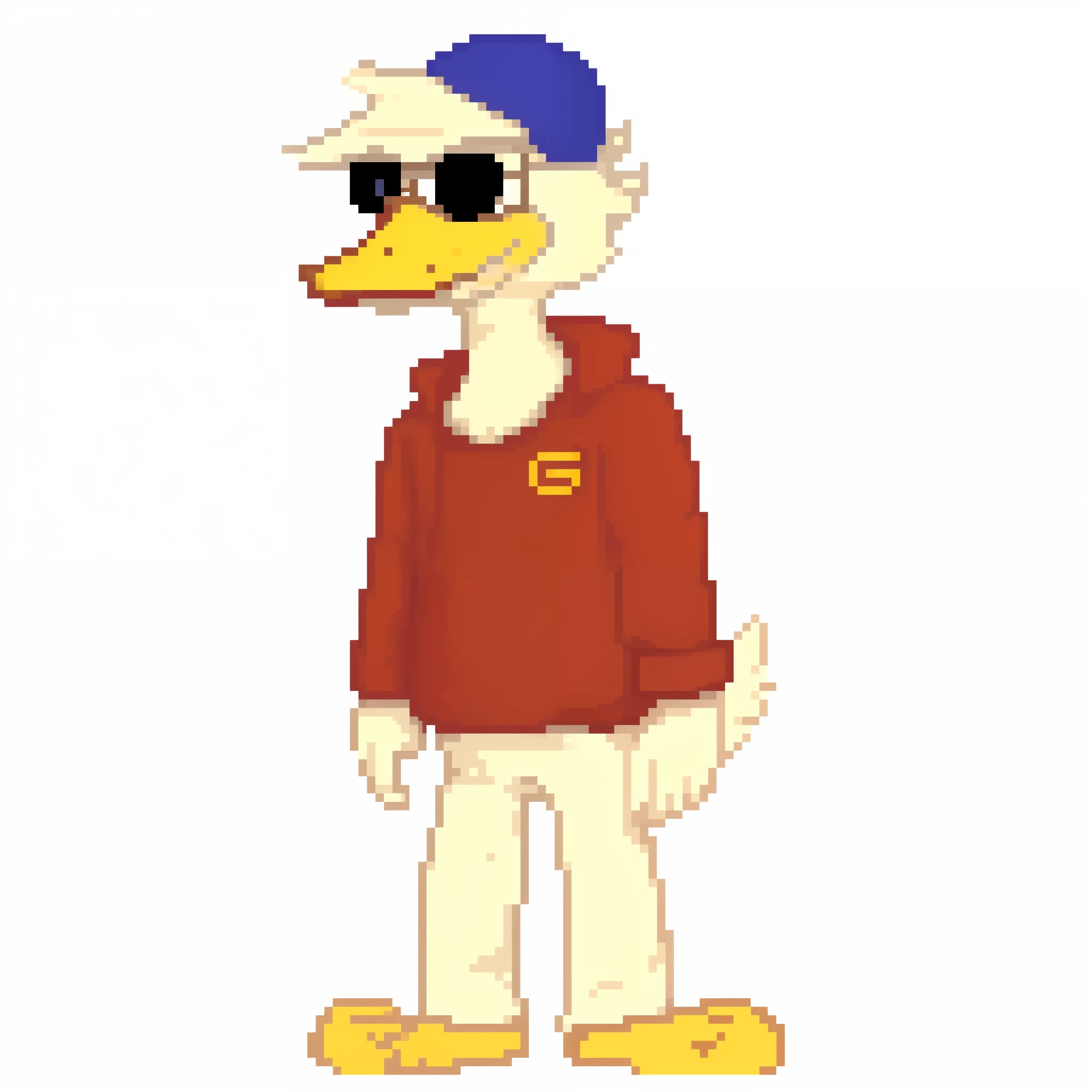 duck in a red shirt and sunglasses standing in front of a white background, inspired by Jacob Duck, Assunto= pato, inspirado em Carl Barks, Kathy Zypato, Pato Donald, Pato Donald na vida real, estilo loony tunes | | | |, pato, O Pato Macho, Vestido casualmente, Colorido digitalmente, mascote de corpo inteiro, sapatos de pato, Pato Donald como astronauta