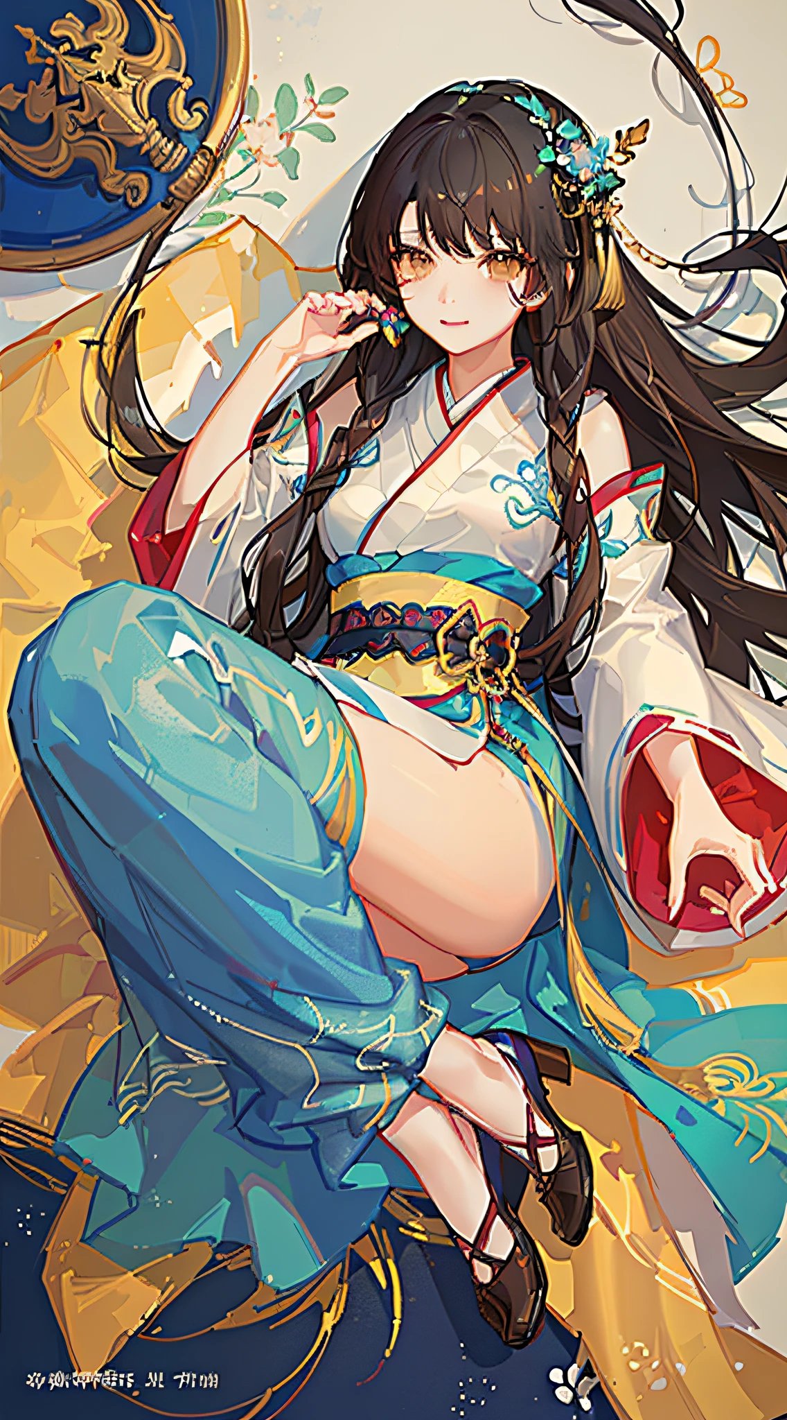 (Realistic:1.3), (photoRealistic:1.2), (highest quality), (Detailed skin:1.3), (Intricate details), One woman, 19 years old, Detailed skin texture, (blush:0.5), Scattered beneath the surface, smile, Black Hair, Straight Hair, Long Hair, bangs, Hair between the eyes, Reduce hair volume, Sparkling blue eyes, Lens Eye, Light reflection in the eyes, Symmetrical eyes, looking at the camera, hair ornaments, Close-fitting clothing, Wearing edgJF_China dress, Side slits, (China dress), Floral prints, A woman has two legs, Two arms, Five fingers, Two joints in the fingers, Fingers are roughly parallel, barefoot, Depict the whole body. (((Study))), ((vagina)), (Functional), Finger in vagina, Spread your legs