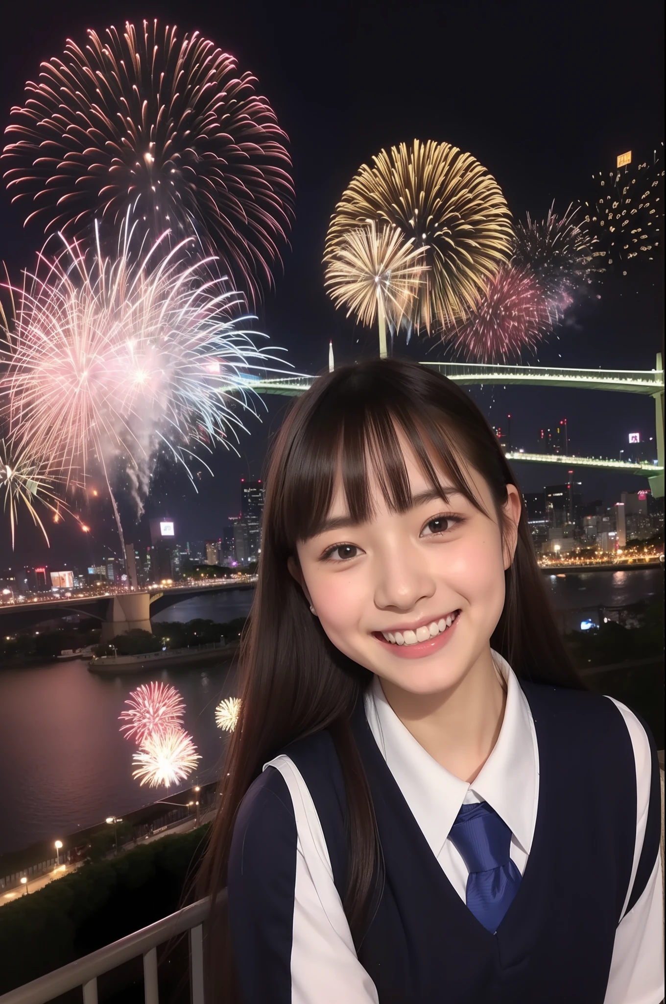 A smile、hi-school girl、校服、While doing fireworks、mare、Tokyo Skytree、cherry trees