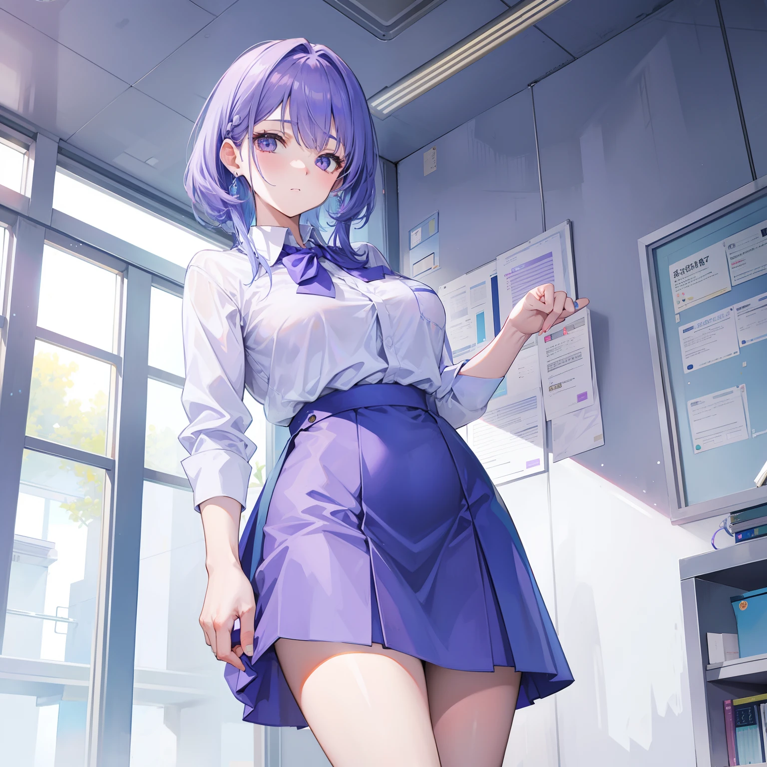 Light purple-blue hair,Crystal clear teacher uniforms,Beautiful female teacher,freshen,Relaxed,fresco,Clear feeling