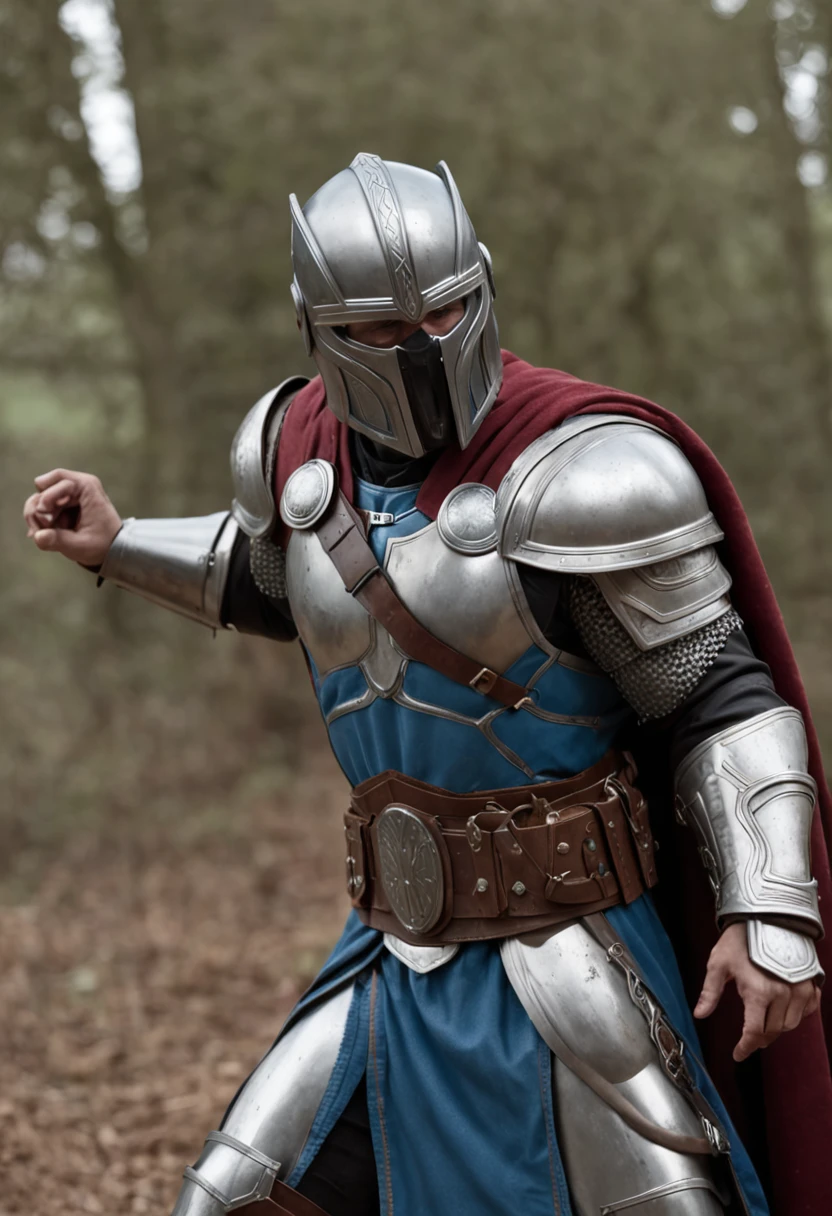 melhor qualidade, Ultra resolution, fundo detalhado, realista, 8k, um homem em um uniforme de combate azul segurando um escudo, korg de Thor como um soldado, armadura azul, Joe GB Fenton, armadura azul e prata gelo, wearing thunder armor, Raio Negro, mace and shield, ciborgue azul, Darkseid, Steve purcell, avatar aang as captain america, personagem de quadrinhos, inspirado em Ivan Ranger, Reed Ricardos
