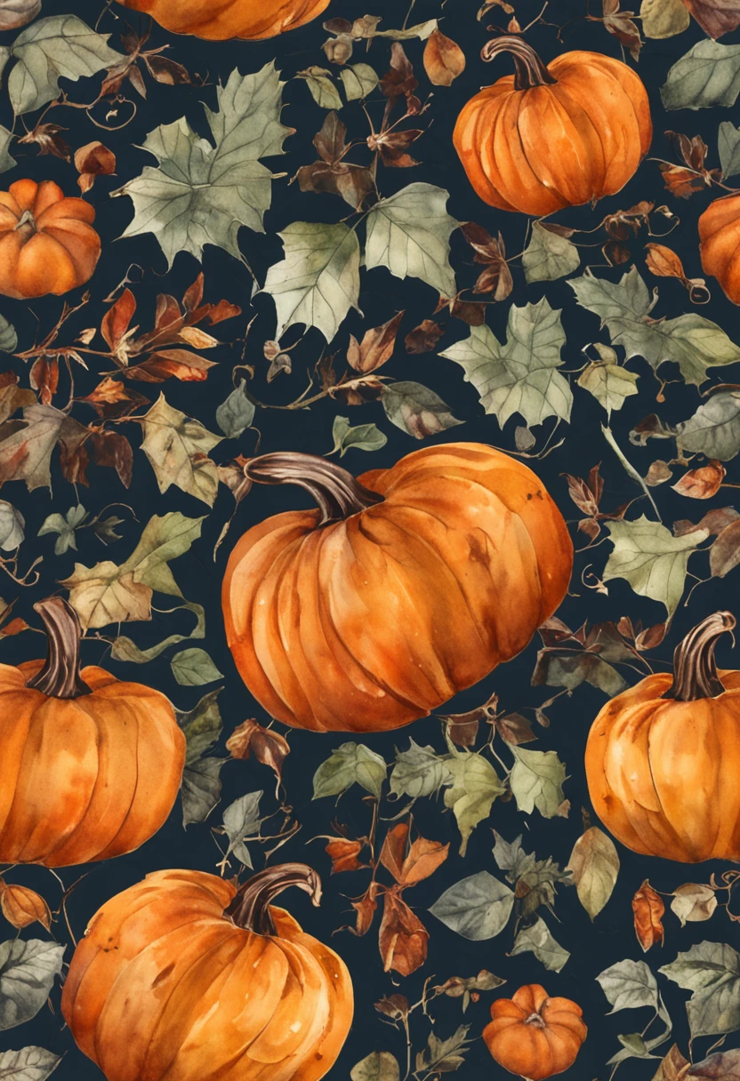 Pumpkin, Watercolor, white background