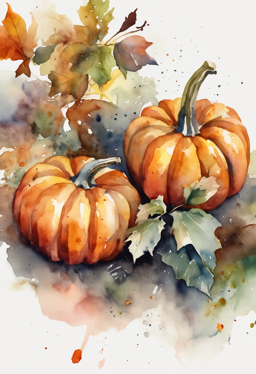 Pumpkin, Watercolor, white background