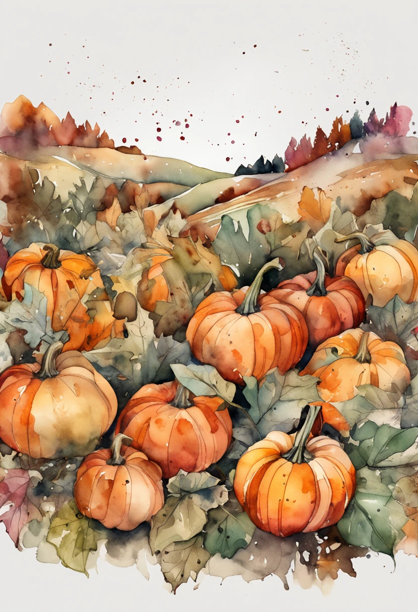 Pumpkin, Watercolor, white background