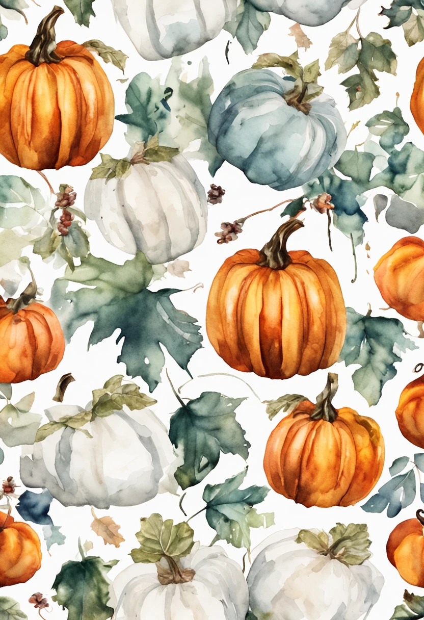 Pumpkin, Watercolor, white background