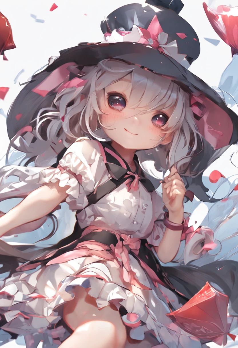 a close up of a cartoon character with a dress and a hat, splash art anime loli, small loli girl, lalafell, loli in dress, chibi art, fanart best artstation, small curvy loli, portrait of lolita, chibi girl, artwork in the style of guweiz, loli, official artwork