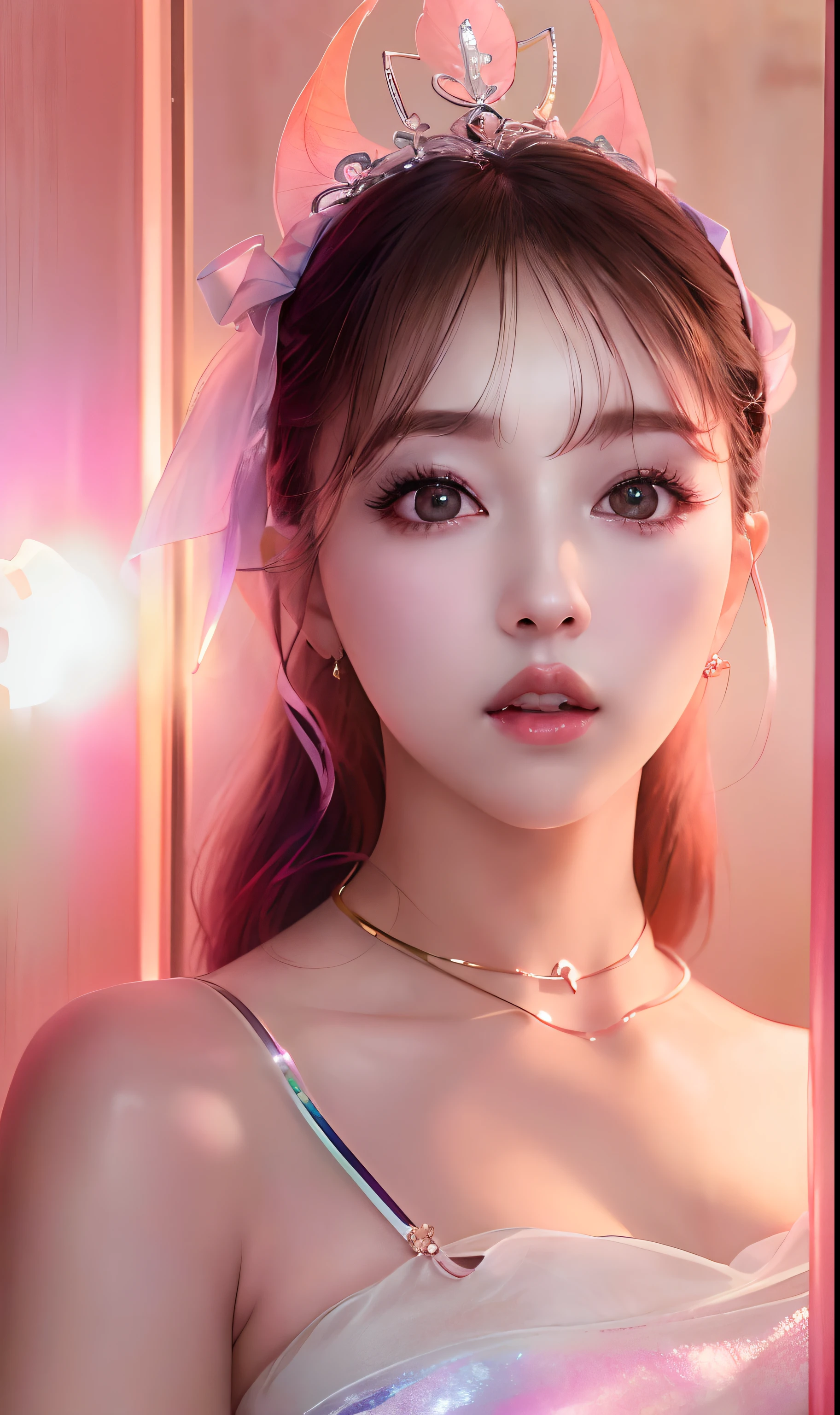 (8k, RAW photo, photorealistic:1.25) ,( lip gloss, eyelashes, glossy finish, glossy skin, best quality, super high resolution, depth of field, chromatic aberration, caustics, wide light, natural shadow, Kpop idol) look with serenity and goddess-like bliss to the spectators,