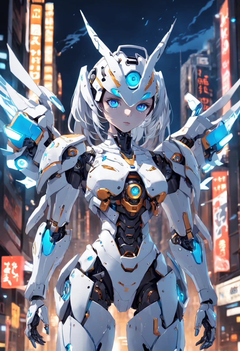 Robot, Top Quality, High Definition, Ultra Detail, Masterpiece, 8K Wallpaper, Metallic Color, Blue Eyes, Absurdity, High Resolution, Ultra-fine Illustration, Absurdity, Solo, Game CG, Lord, Sky, (Black Light: 1), (Detailed Beautiful Face and Eyes: 1.0), (Full Body Feminine Form: 1.5), Command Spell, Mecha Girl, Mask, Mechanical Parts, Robot Joint, , Full Armor, (Full Body: 1.5), Glowing eyes, mecha, (flying, flying), watching the viewer, skinny, mechanical wing,
