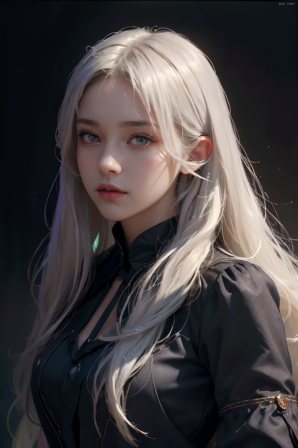 (front focus),(in the dark:1.6),
Hyperrealist portrait of female by david hockney and alphonse mucha,fantasy art, photo realistic, dynamic lighting, artstation, poster, volumetric lighting, very detailed faces, 4 k, award winning,, 1girl, in the dark, deep shadow, low key,cowboy shot,(official clothing:1.4) ,long hair,white hair,