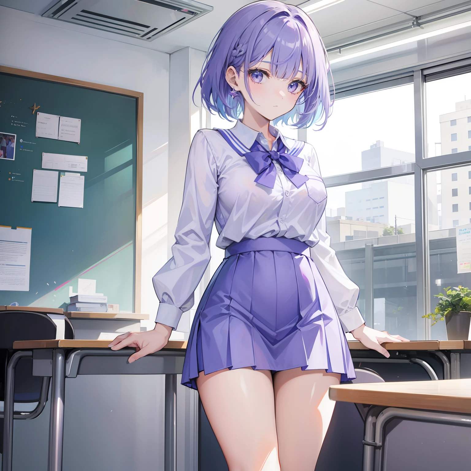 Light purple-blue hair,Crystal clear teacher uniforms,Beautiful female teacher,freshen,Relaxed,fresco,Clear feeling
