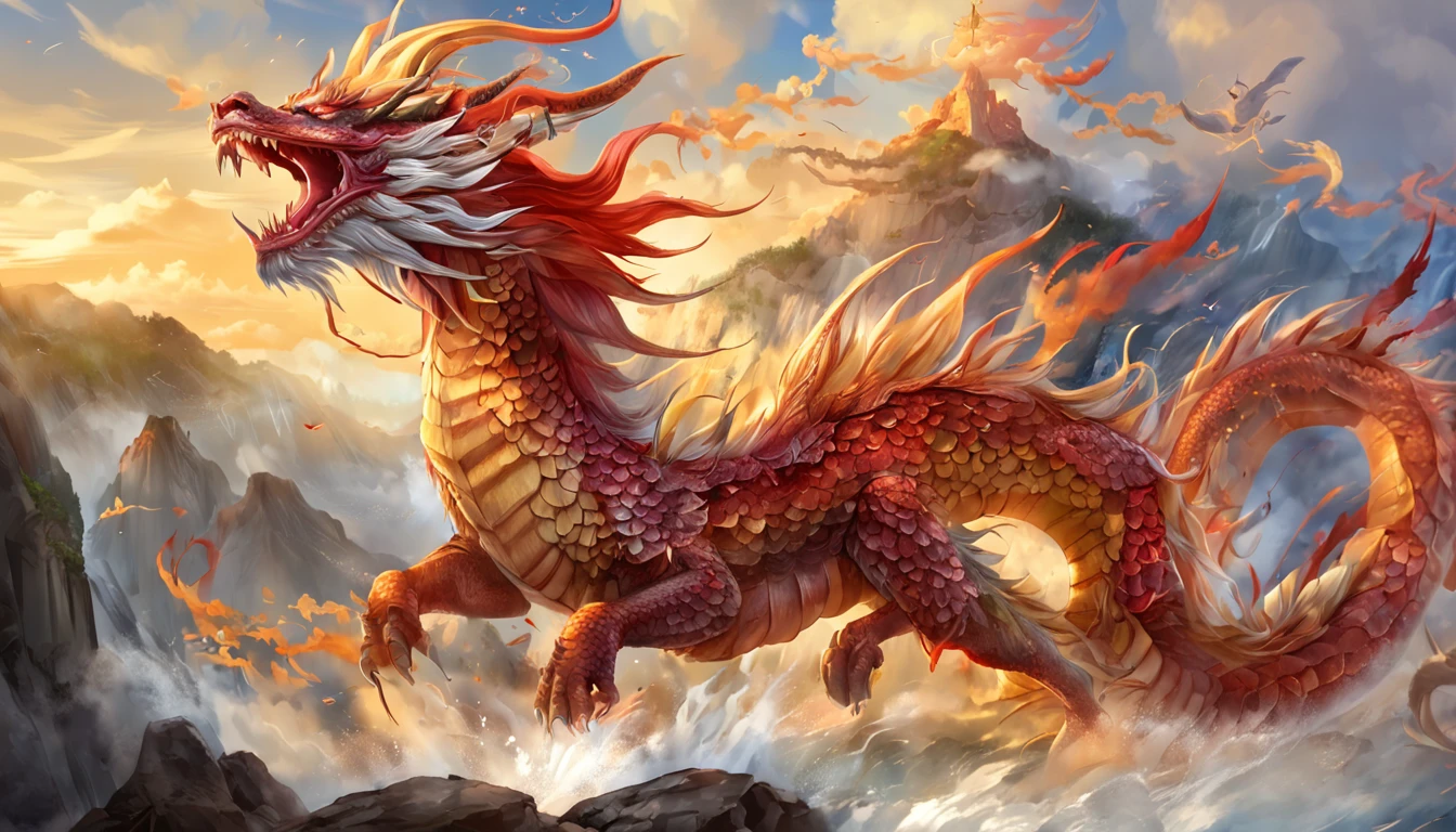 Chinese Dragon, full bodyesbian, drak, Extremely detailed Cg Unity 8K wallpaper), (Colorful:1.2), Long hair, Sharp teeth, Red eyes, teeth, Huge, Hires upscale: 1.7, Hires upscaler: 4x_NMKD-Siax_200k, Noise Removal Strength: 0.45, Lifelike texture, Dynamic Angle, (((+++Lightning is intertwined with the body///))), Colorful auspicious clouds, shadowing, Atmospheric perspective, in a panoramic view, Wide shot, 16k, Anatomically correct, Super detail