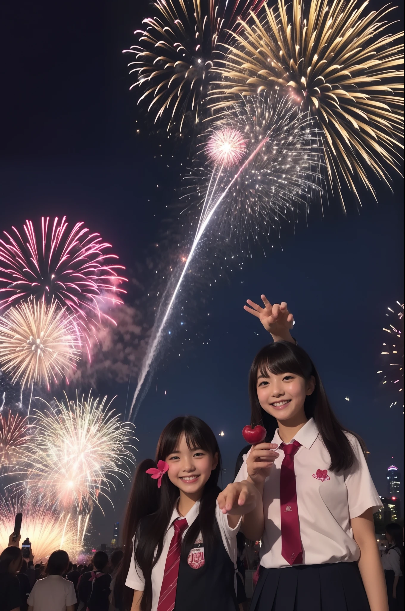 A smile、hi-school girl、校服、While doing fireworks、mare、Tokyo Skytree、cherry trees