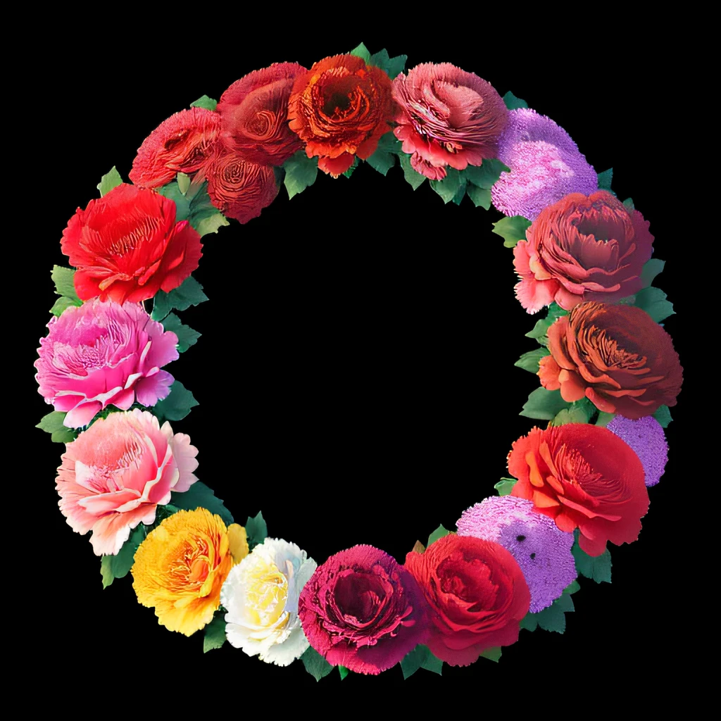 carnation、pink there、wreath、many、realisticlying、Black background、crystal flower