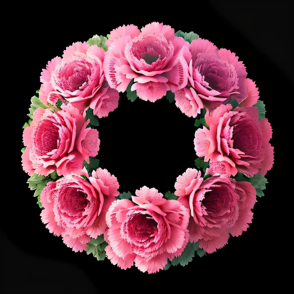 carnation、pink there、wreath、many、realisticlying、Black background、crystal flower