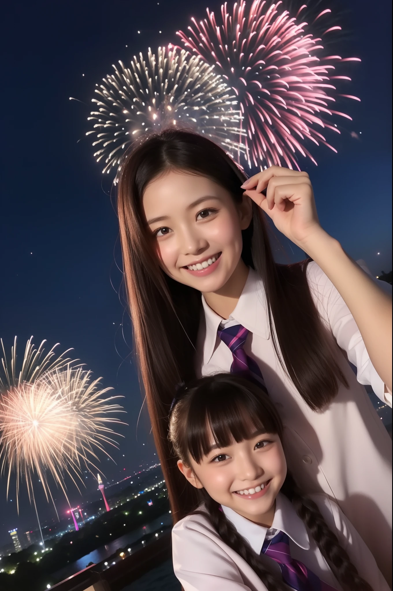 A smile、hi-school girl、校服、While doing fireworks、mare、Tokyo Skytree、cherry trees