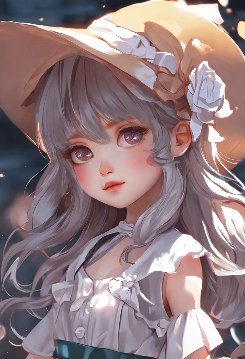 a close up of a cartoon character with a dress and a hat, concept art inspired by WLOP, Artstation, fantasy art, splash art anime , small lolil, lalafell, loli in s, chibi art, fanart best artstation, small curvy loli, portraf lolita, chibi giartwork in the style of guweiz