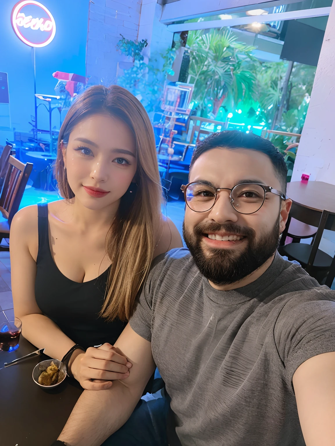 there is a man and a woman sitting at a table, Directed by: Nandor Soldier, Fotografia tirada em 2 0 2 0, instagram post, Postagem no Reddit, imagem de perfil, Casal feliz, Fotografia selfie 8k, 4 k post, Postagem 4k, facebook post, Directed by: David Ruby, foto de perfil 1024px, In the background