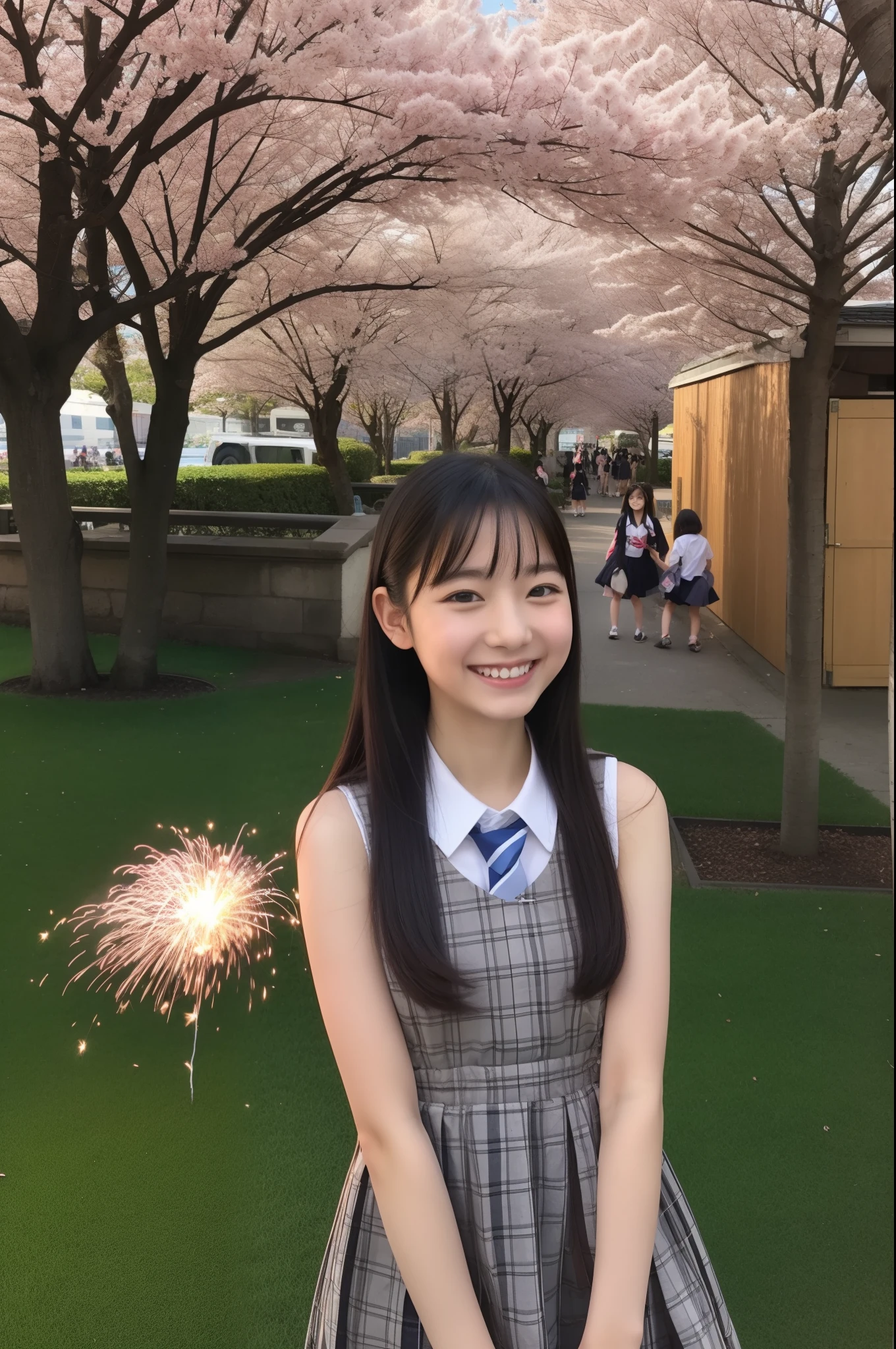 A smile、hi-school girl、校服、While doing fireworks、mare、Tokyo Skytree、cherry trees