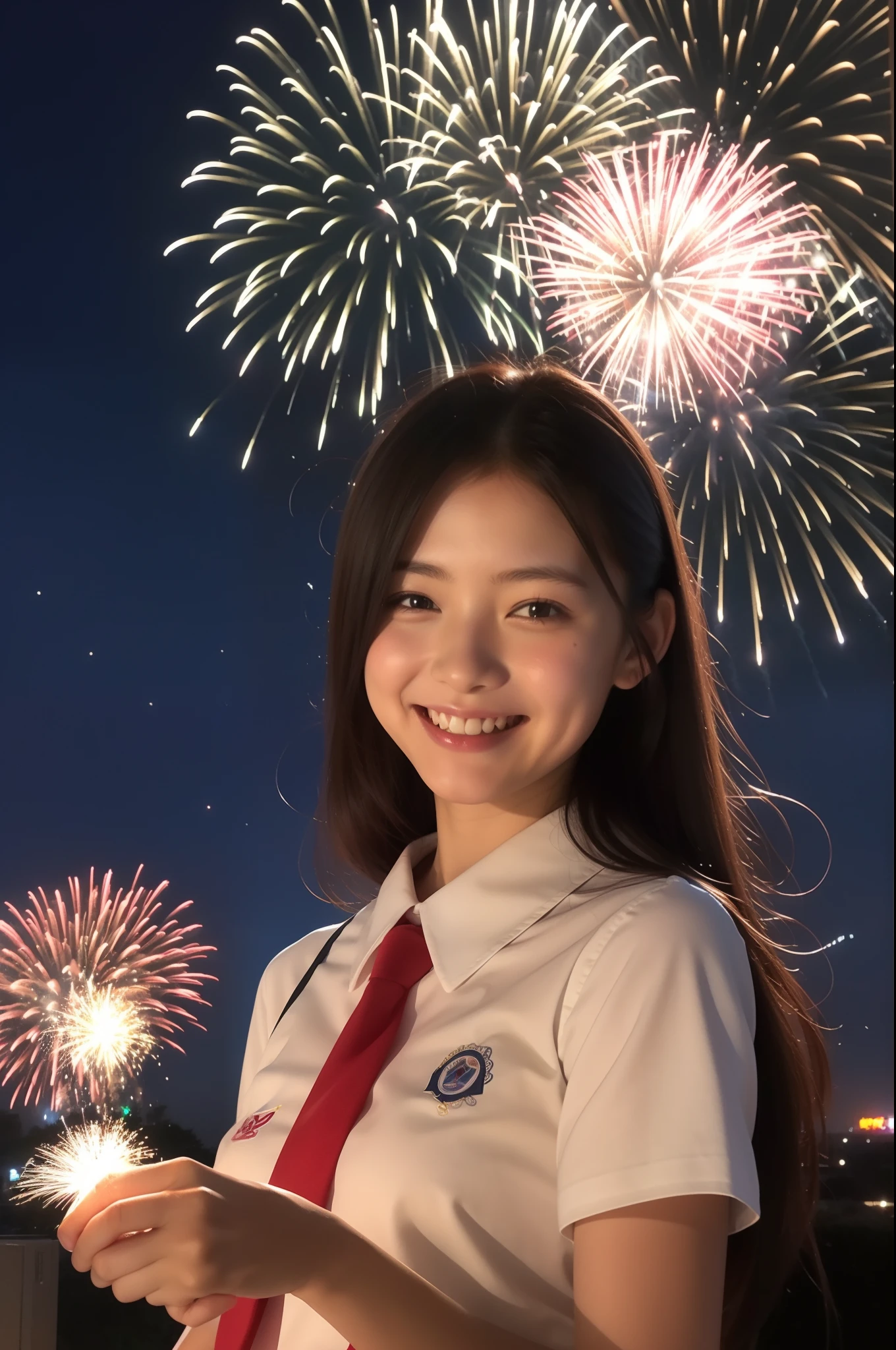 A smile、hi-school girl、校服、While doing fireworks、mare、Tokyo Skytree、cherry trees