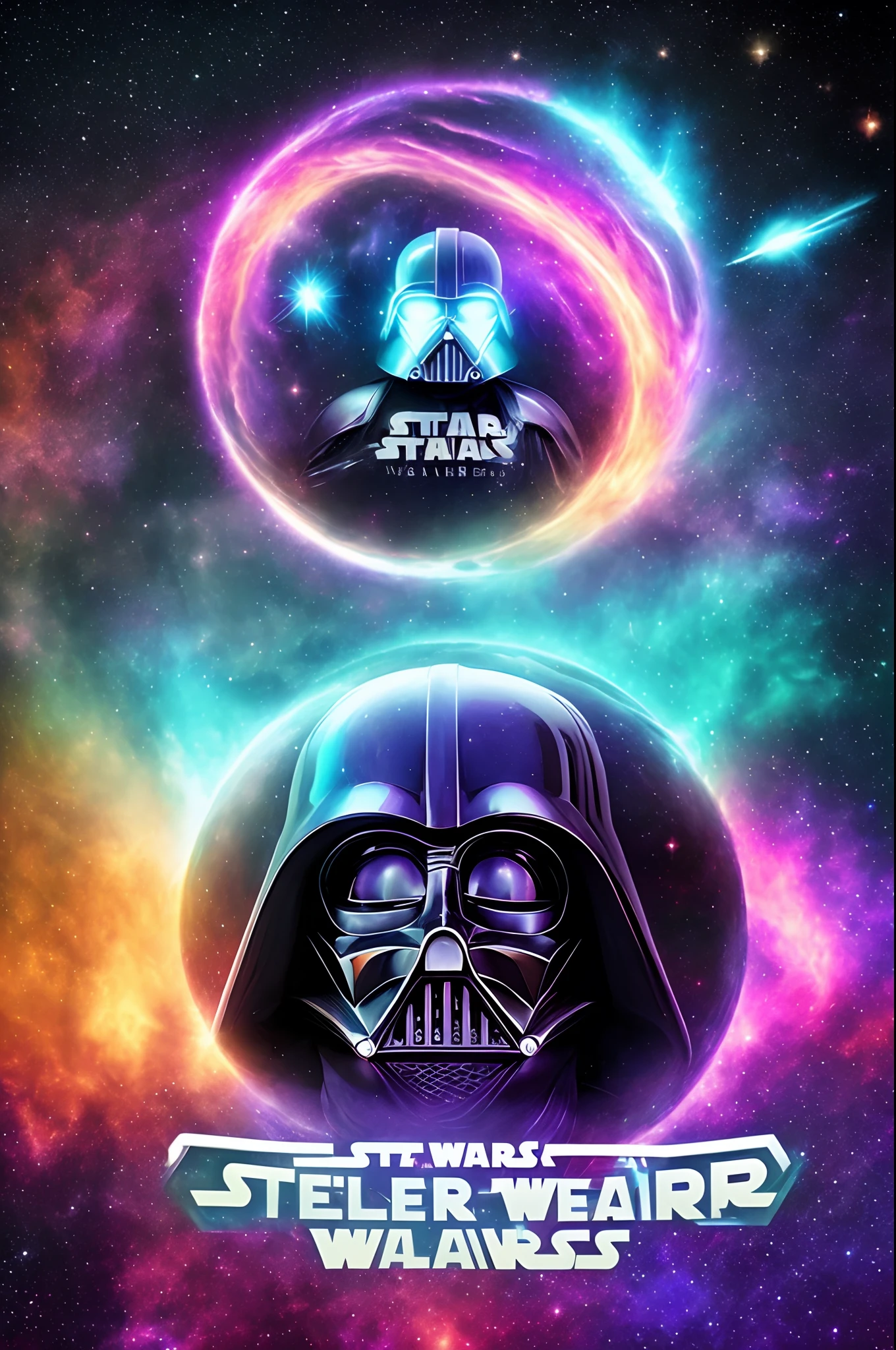 crie uma logo com o nome "Stellar Threat" with background galaxy using purple colors, azul, verde e elementos de star wars.