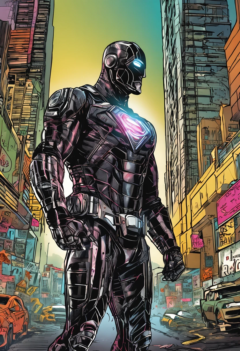 super homem traje preto metalico olhos de laser
