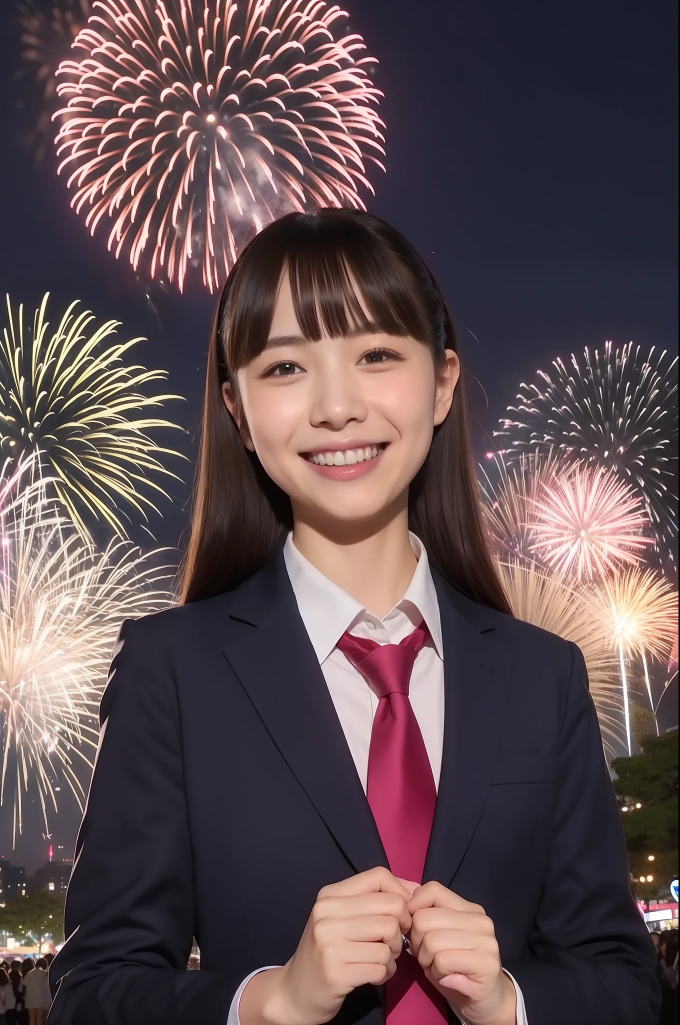 A smile、hi-school girl、校服、While doing fireworks、mare、Tokyo Skytree、cherry trees