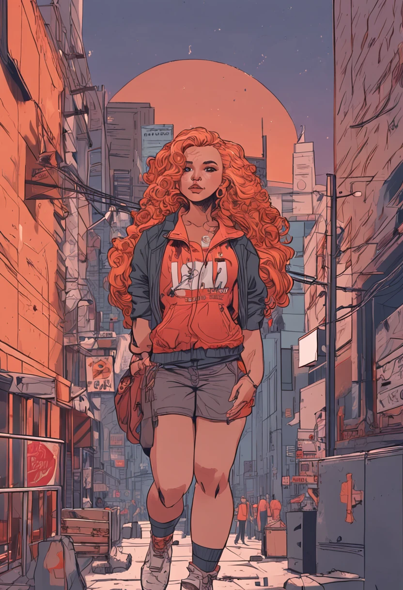 Full body like,United States,curlies,Orange hair,athlete,Red cloak clothes,perfect figure beautiful woman, huge tit,Highly detailed facial and skin texture,A detailed eye,二重まぶた ( City street:1.1)